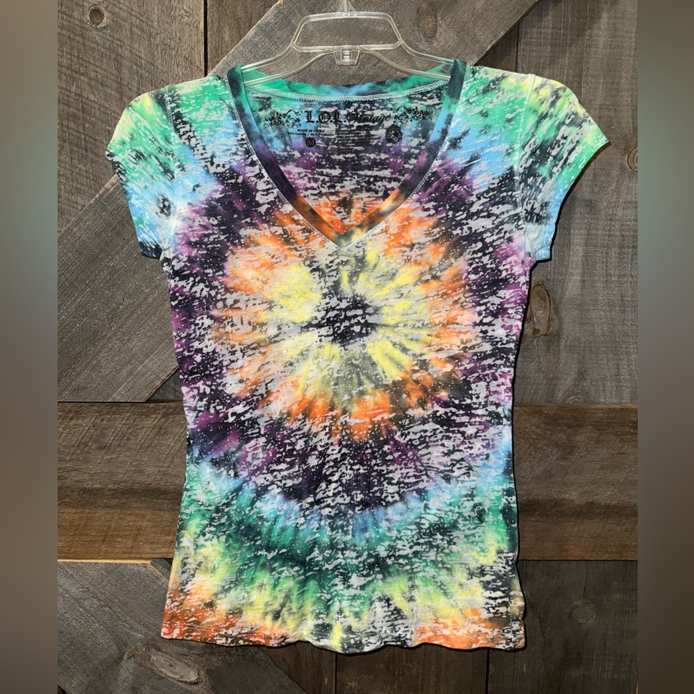 L.O.L. Vintage Multicolor Tie-Dye V-Neck Top